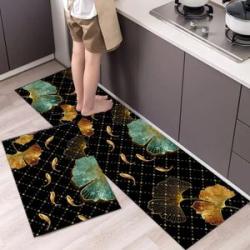 2 in 1 Printed Kitchen Floor Carpet - Black/Multicolor