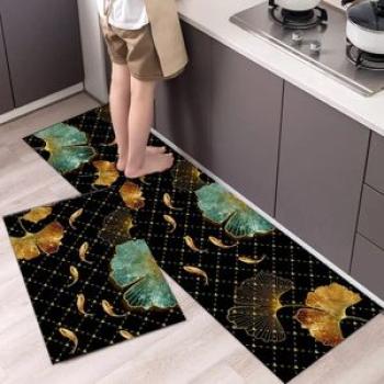 2 in 1 Printed Kitchen Floor Carpet - Black/Multicolor