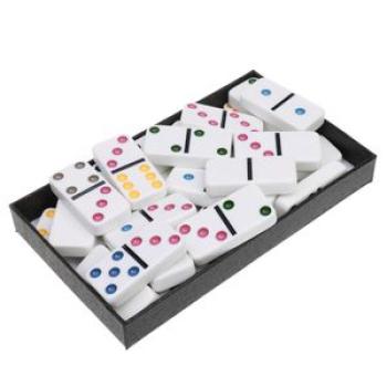 DOMINOES CLASSIC DOMINO SET Of 28 Brass Pin Children Play Fun Colorful