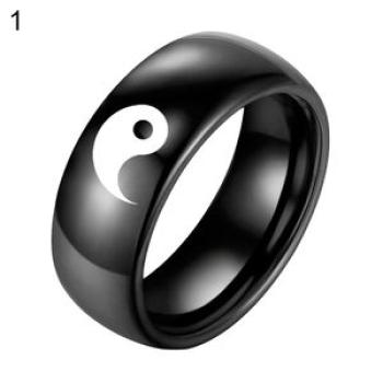 Men Women Yin Yang Sign Band Fashion Titanium Steel-Black