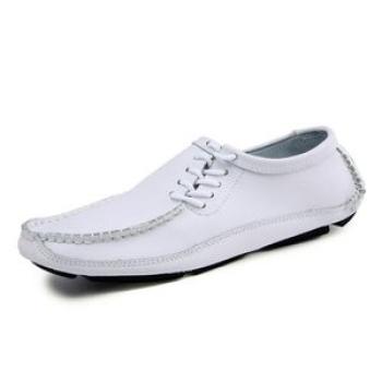 Large Size Leather Loafers Outdoor Casual Shoes-White