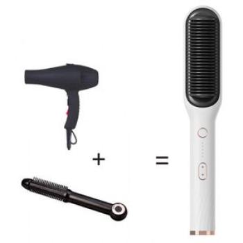 Multi-Functional Hand Hair Straightener Blowdryer Curler Hot Comb Electric Heating White