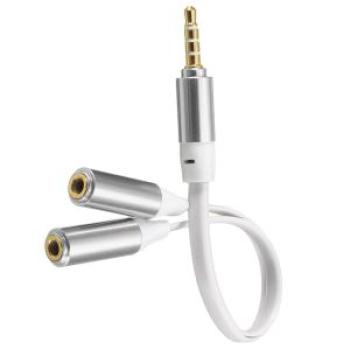 3.5mm Male to 2 Dual Female Jack Splitter Headphone Y Audio Adapter Mp3 Cable white