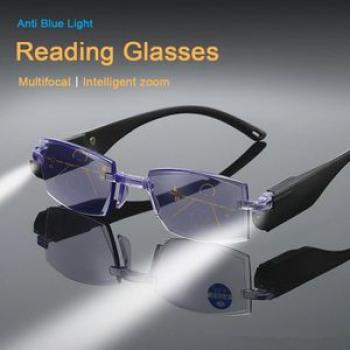 Unisex Progressive Multifocal Anti-blue Light Reading Gles LED Light Gles