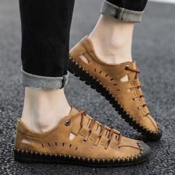 Big Size Mens Leather Shoes Outdoor Casual Shoes-Yellow