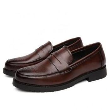Mens Formal Flat Slip On Shoes-Brown