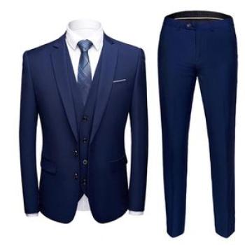 2022 Fashion Men`s Casual Business Suit 3 Pieces Set Slim Plus Size Solid Color