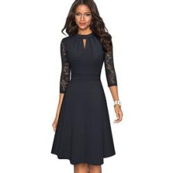 Lace Patchwork Retro Dresses Business Party Flare Swing Women Dress A234 black