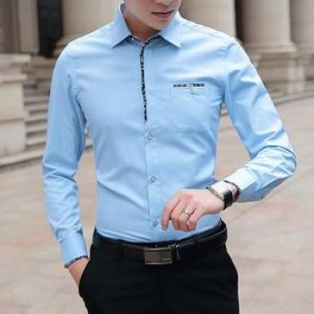 Men`s Classic Quality Long Sleeve Office Plain Men`s Shirts Sizes M-5XL Blue