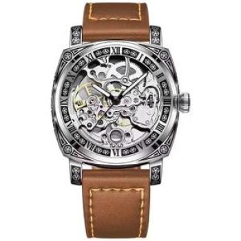 Transparent Skeleton Men Automatic Square Pointers Carved Movement Mechanical Wristwatch