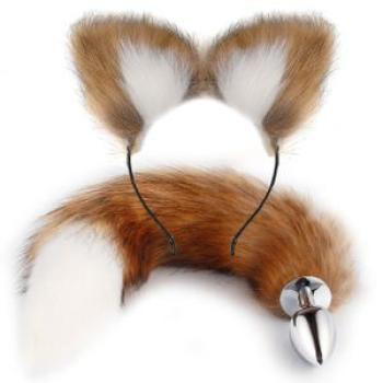 Plush Animal Tail Metal  Plug Cat Ears Headband Hair