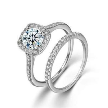 Women Bridal Diamond Wedding Rings Set-Silver