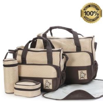 Portable Diaper Bag Set - 5 Pieces - Dark Brown