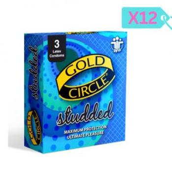 Gold Circle Studded Lubricated Natural Latex Condom - 3 x 12