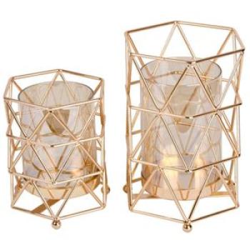 Golden Iron European Geometric Candlestick Home Table