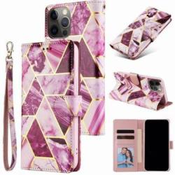 Phone Case for iPhone 12 Pro Leather Flip Wallet Marbling