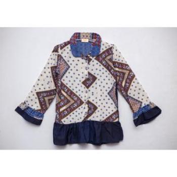 Flare Sleeve Blouse - Multicolour, Blue/ White