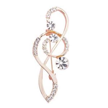 Women`s Rhinestone Music Note Scarf Brooch Rose-Rose Gold