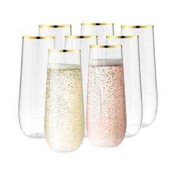 24Pcs Plastic Champagne Cups 9 Oz Clear Plastic Glasses