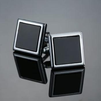 Cufflink Laser Metal Brass Men Shirt Cufflinks, Color: Black square