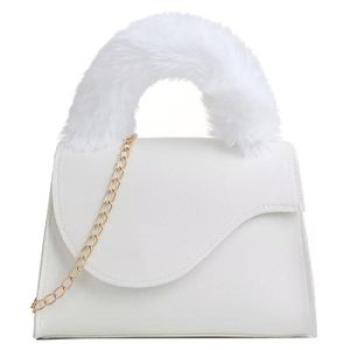 Women Crossbody Bag Plush Shoulder Bag For Ladies Chain Handbags White