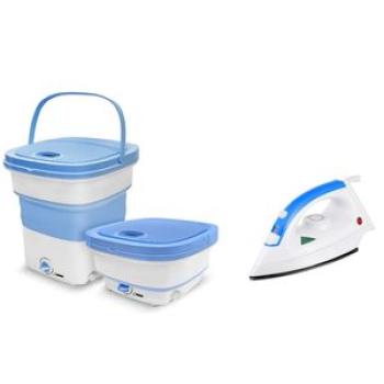 Mini Collapsible Washing Machine - Blue + Free Iron