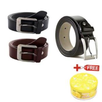 3 Piece Leather Belt Set - Black/Brown + Free Air Freshener