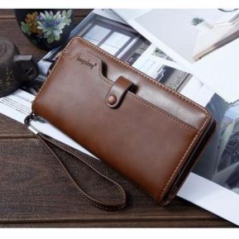 Men`s Wallet Men Leather Wallet Bussiness Casual  Long Wallet - Brown