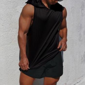 Men Hooded Vest Sport Basketball Gym Workout Quick Dry Loose Tank Tops Sportswear