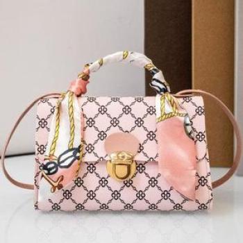 Ladies French Pattern Leather Chain Design Bag(small) Pink