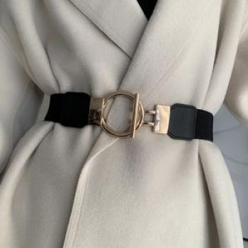 Waist Belt Leather Elastic Belt for Ladies Dress Black