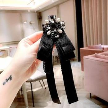 Tie Clip Women Vintage Bow-knot Lace Rhinestone Bow Tie Brooch