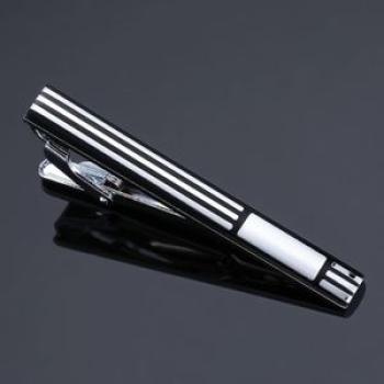 2 PCS Brass Polished Men Tie Clip, Color: Silver Stripe