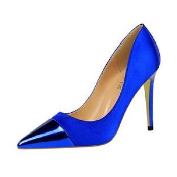 Bigtree Ladies Pointed Pumps Satin Thin Sexy Nightclub Shoes Blue
