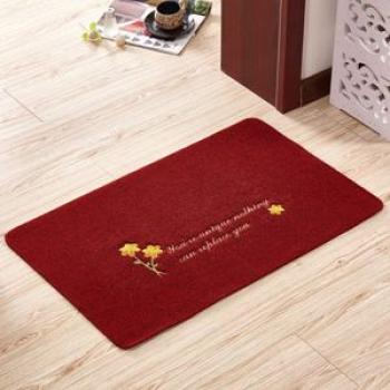 Door Floor Mat With Flower Printed - Red