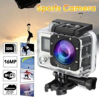 Waterproof Sport Camera 2` TFT Action Ultra 16MP HD 4K Dual Screen WiFi DV CAM Black (black)