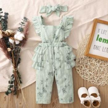 Baby Girls Flowers Embroidery Cotton Jumpsuit Bib Romper