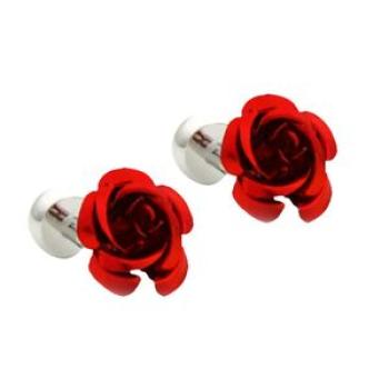 Fashion Brass Rose Flower Cufflinks French Romantic Shirt Men Red
