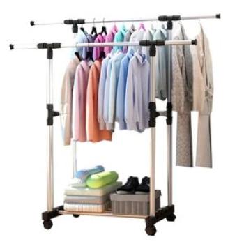 Clothes Hanger With Shoes Rack - Silver