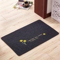Door Floor Mat With Flower Printed - Dark Grey