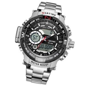 Mens Quartz Analog Digital Sport Watches Silver + Black