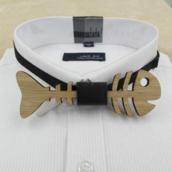Hollow Fish Bone Shape Bamboo Wooden Bow Tie for Men Wood Color OPP Bag Package