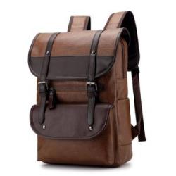 Vintage Laptop Leather Backpacks for School Bags Men PU Travel Leisure Backpacks khaki