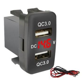 Car Dual USB3.0 Fast Charge with Display Voltmeter Black and