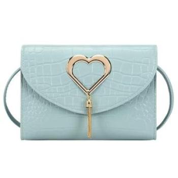 Women Crossbody Bag Leather Hand Bag For Ladies Tassels Handbags Heart-Shaped Blue