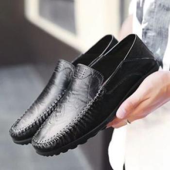 Men`s Casual Leather Flats Breathable Loafers & Slip-ons Moccasins Shoes Black