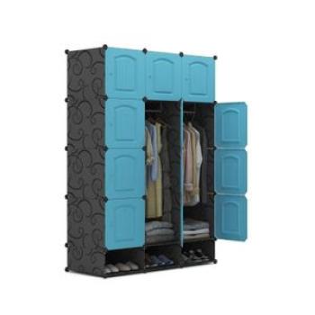 12 Cubes Wardrobe + 3 Shoe Rack - Black/Blue
