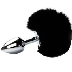 Women Masturbator Faux Fox Tail Metal Anal Plug Butt-Black