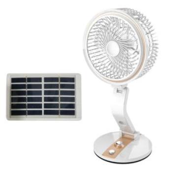 Portable Solar Desk Fan with Led Lamp Whisper-quiet 360° for Office Golden
