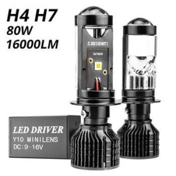 -Canbus 80W Car Headlight Mini Lens H4 H7 LED Projector Bulb 6000K 16000LM 12V